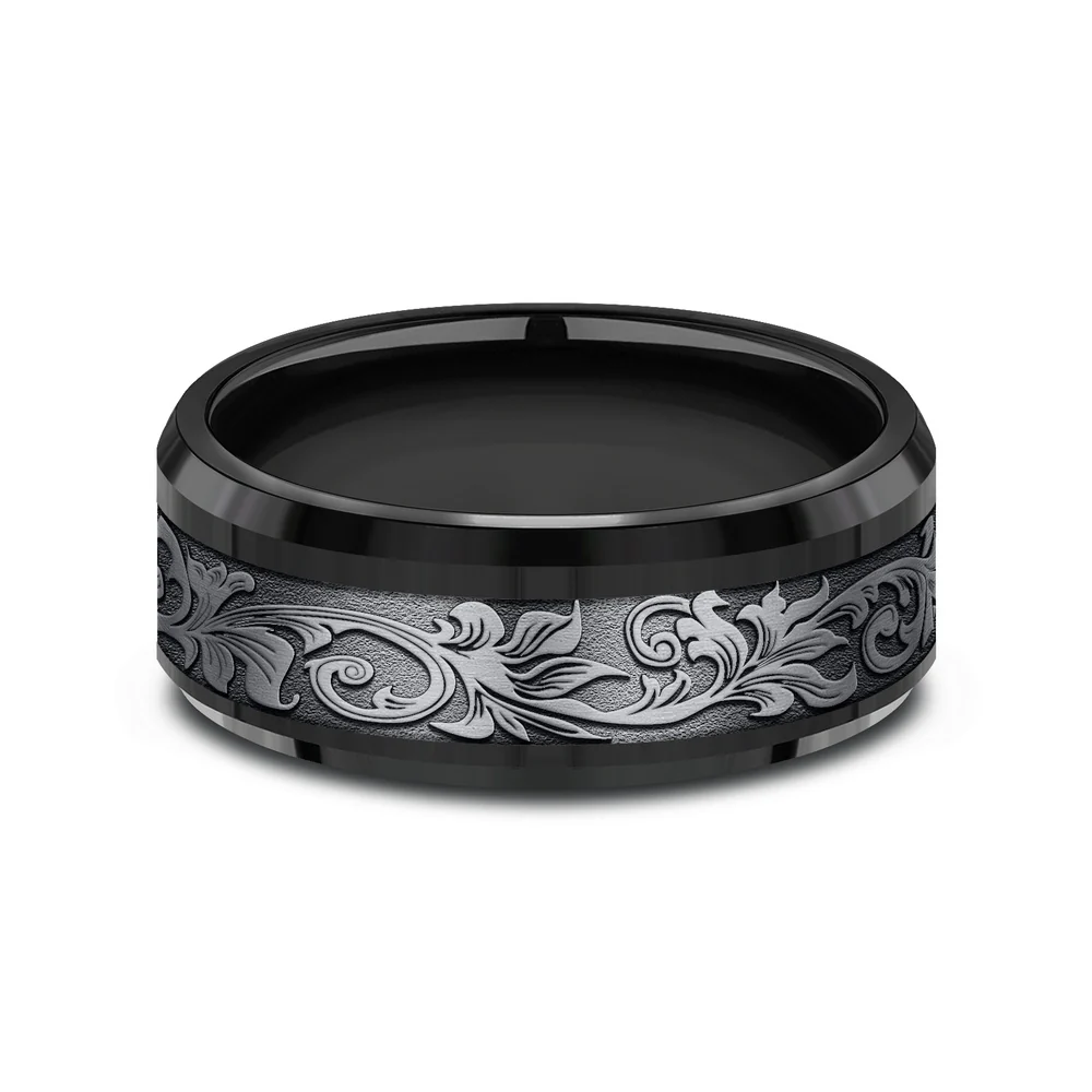 The Royal Men's Wedding Band in Black Titanium and Grey Tantalum - 8mm Width by Tantalum - Image 3