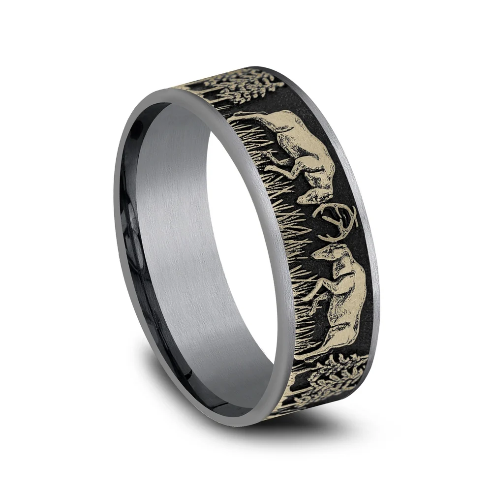 The Rut Men's Wedding Band in Grey Tantalum and 14K Yellow Gold - 7.5mm Width by Brook and Branch - Image 2