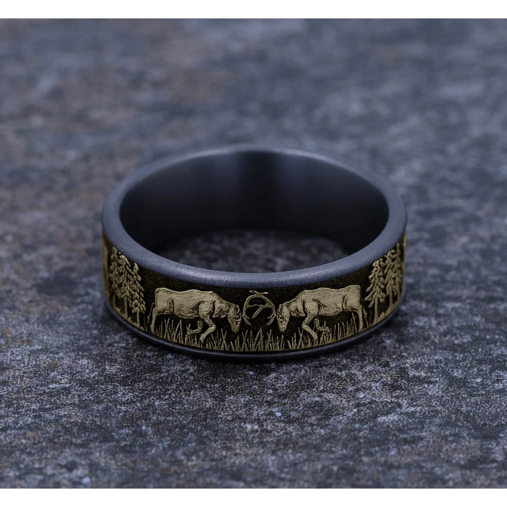 The Rut Men's Wedding Band in Grey Tantalum and 14K Yellow Gold - 7.5mm Width by Brook and Branch - Image 4