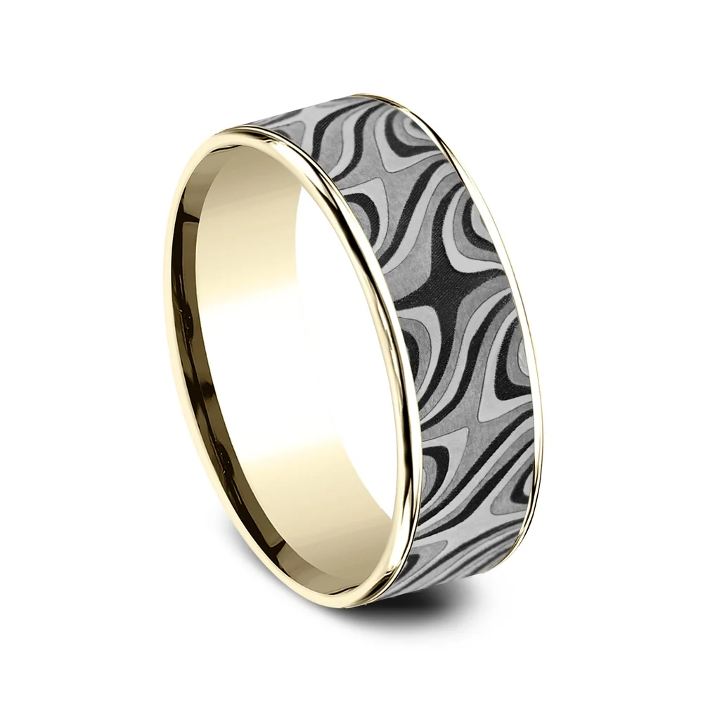 The Saturn Men's Wedding Band in 14K Yellow Gold and Grey Tantalum - 7.5mm Width by Ammara Stone - Image 2