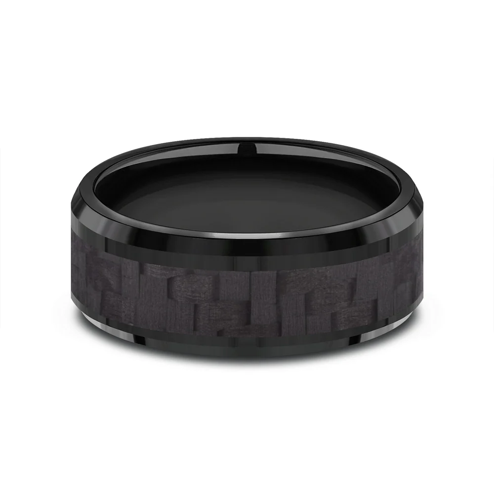 The Senna Men's Wedding Band in Black Titanium and Black Carbon Fiber - 8mm Width by Forge - Image 3