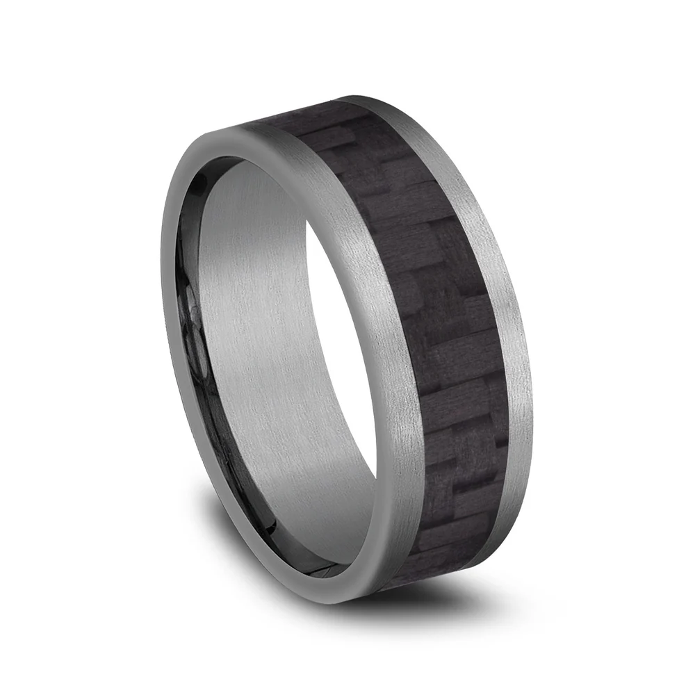 The Senna Men's Wedding Band in Grey Tantalum and Black Carbon Fiber - 8mm Width by Tantalum - Image 2