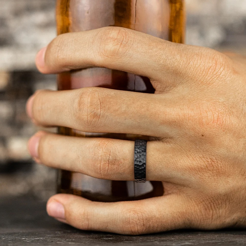 The Shredder Men's Wedding Band in Black Titanium - 6.5mm Width by Forge - Image 5