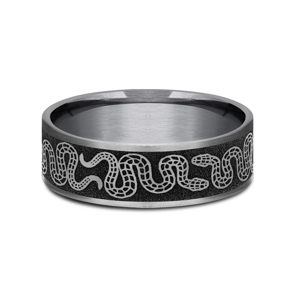The Sidewinder Men's Wedding Band in Grey Tantalum and Grey/Black Titanium - 7.5mm Width by Brook and Branch - Image 3