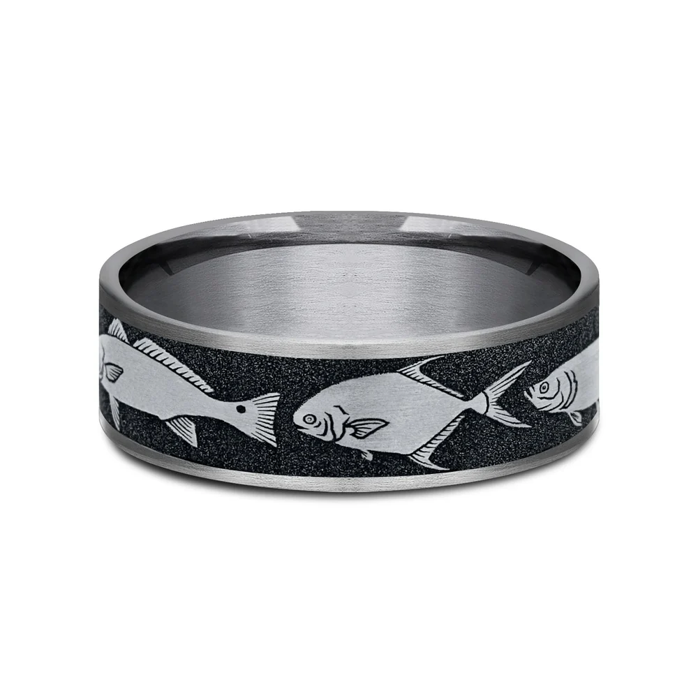 The Skiff Men's Wedding Band in Grey Tantalum and Grey/Black Titanium - 7.5mm Width by Brook and Branch - Image 3