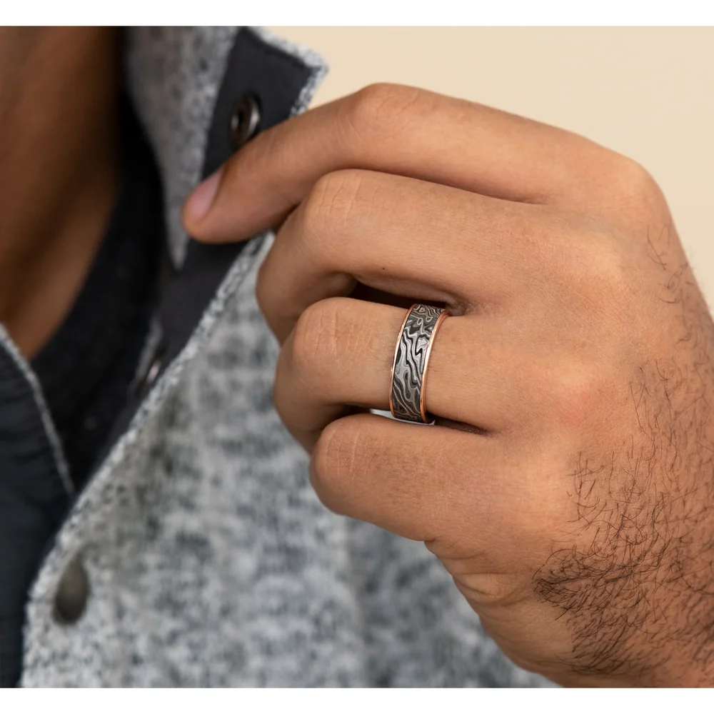 The Switch Men's Wedding Band in 14K Rose Gold and Grey Tantalum - 7.5mm Width by Ammara Stone - Image 5