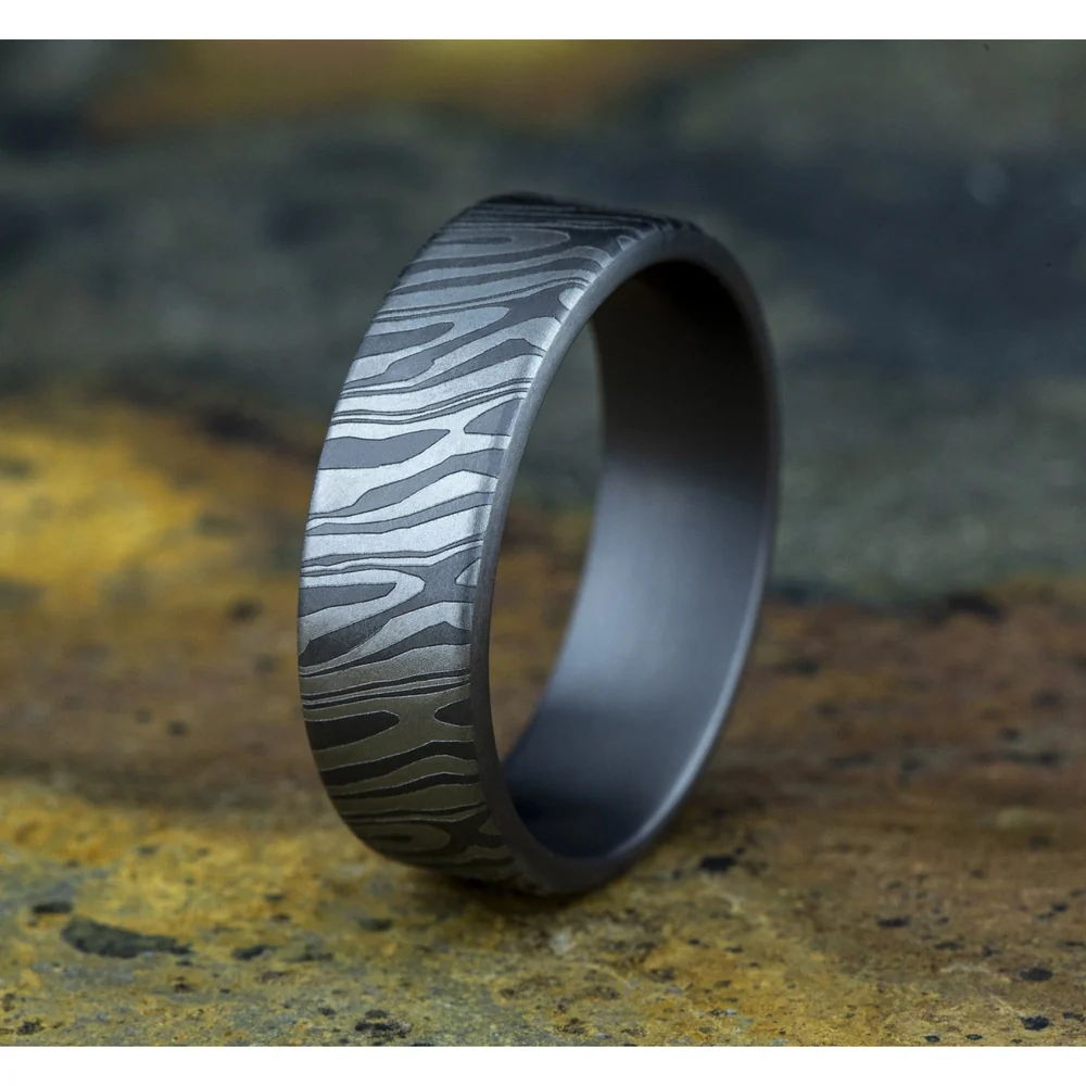The Tiger Stripe Men's Wedding Band in Grey Tantalum - 7mm Width by Tantalum - Image 4