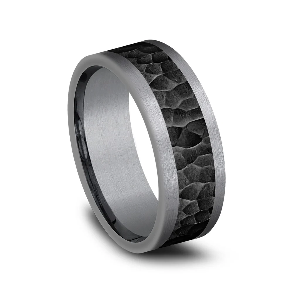 The Turner Men's Wedding Band in Grey Tantalum and Black Titanium - 8mm Width by Tantalum - Image 2
