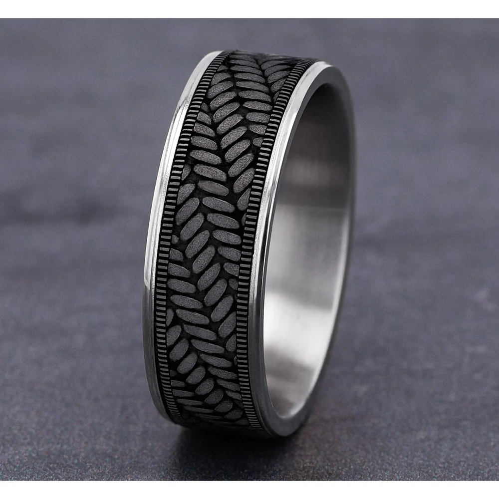 The Vanguard Men's Wedding Band in 14K White Gold and Grey Tantalum - 7.5mm Width by Ammara Stone - Image 4