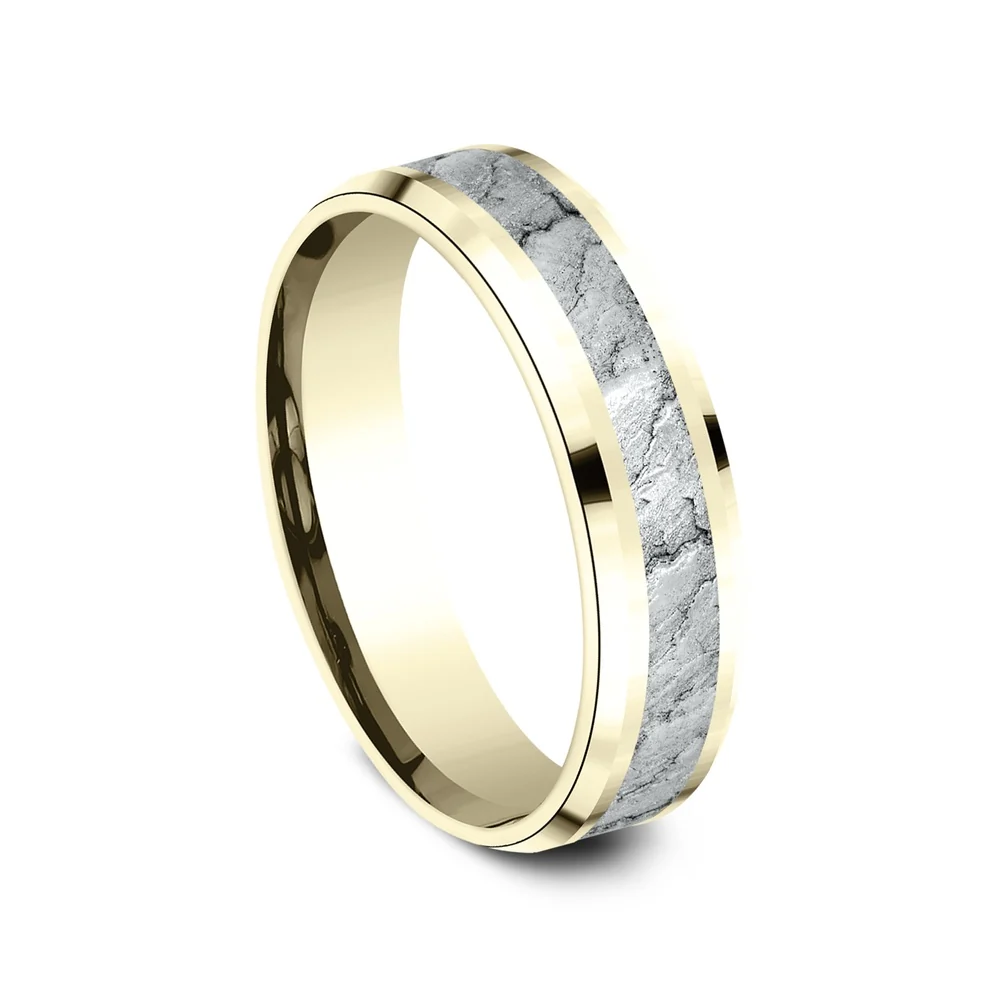 The Vesuvius Men's Wedding Band in 14K Yellow and White Gold - 6mm Width by Benchmark - Image 2