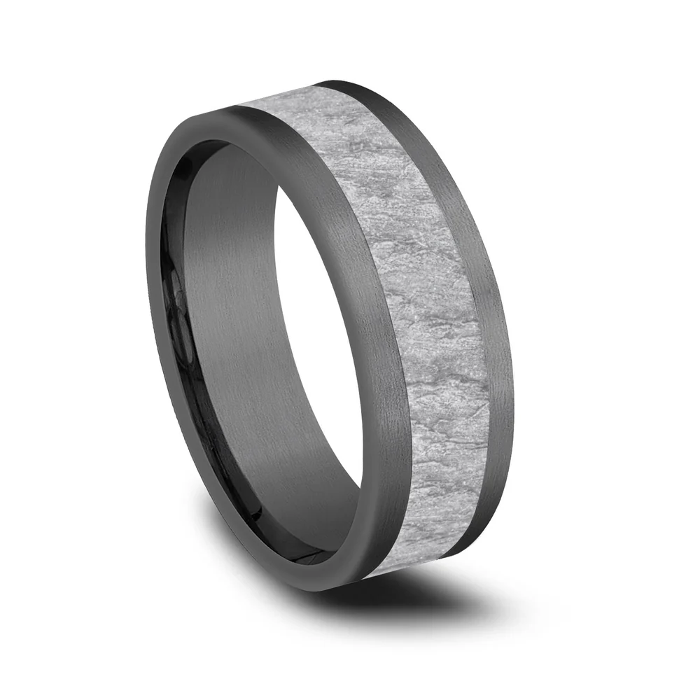The Vesuvius Men's Wedding Band in Grey Tantalum and 14K White Gold - 8mm Width by Ammara Stone - Image 2