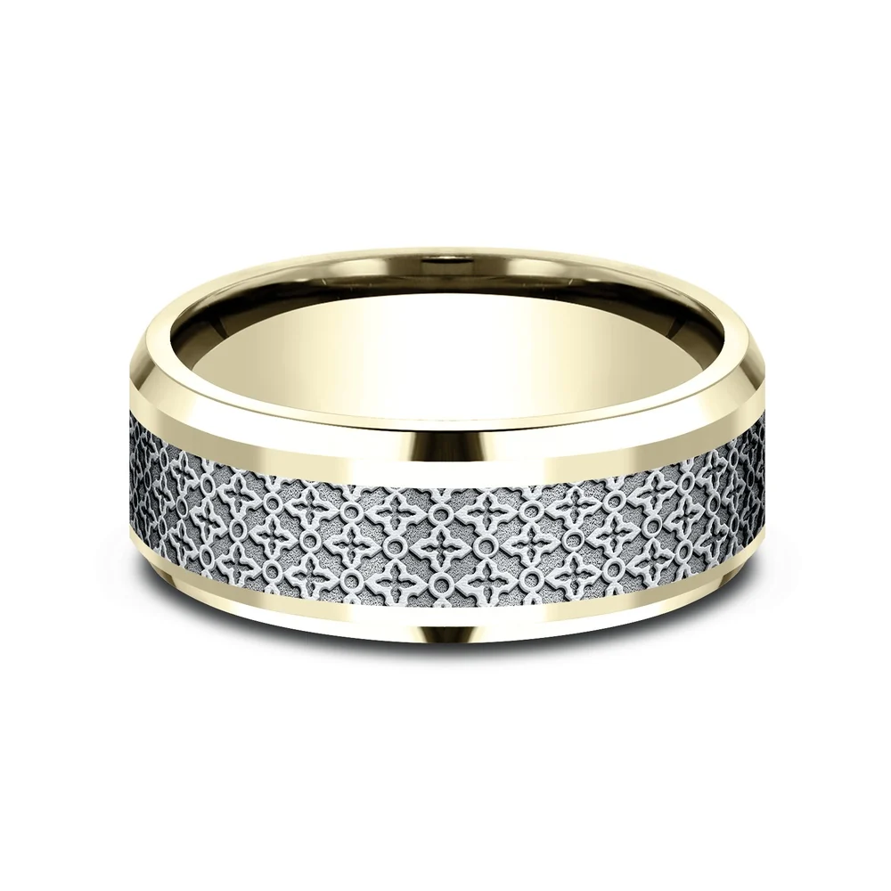 The Vienna Men's Wedding Band in 14K Yellow and White Gold - 8mm Width by Benchmark - Image 3