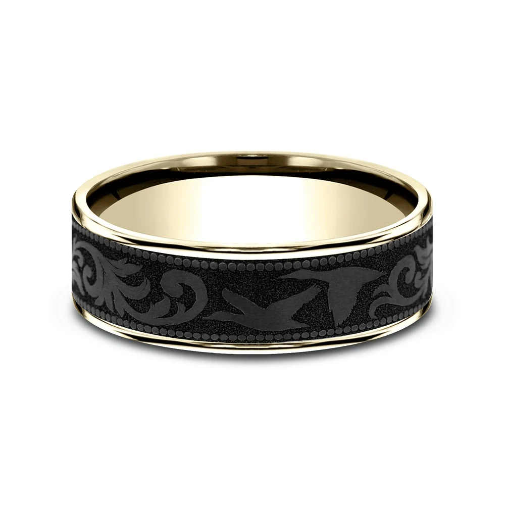 The Waterfowl Men's Wedding Band in 14K Yellow Gold and Black Titanium - 7.5mm Width by Brook and Branch - Image 3
