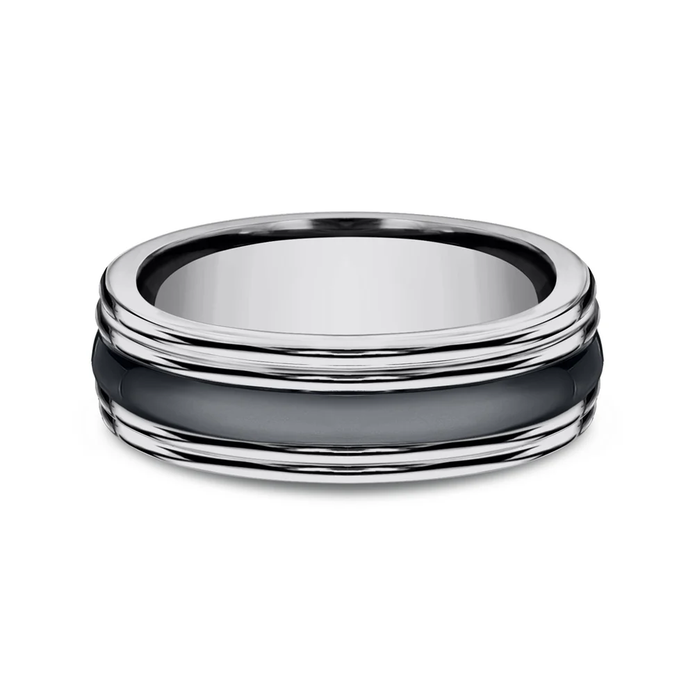 The Wraith Men's Wedding Band in Tungsten and Black Ceramic - 7mm Width by Forge - Image 3